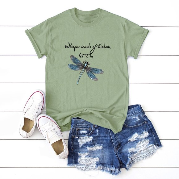 Dragonfly Whisper Words of Wisdom Let it Be Heather Cotton T-shirt NEW - Picture 7 of 7